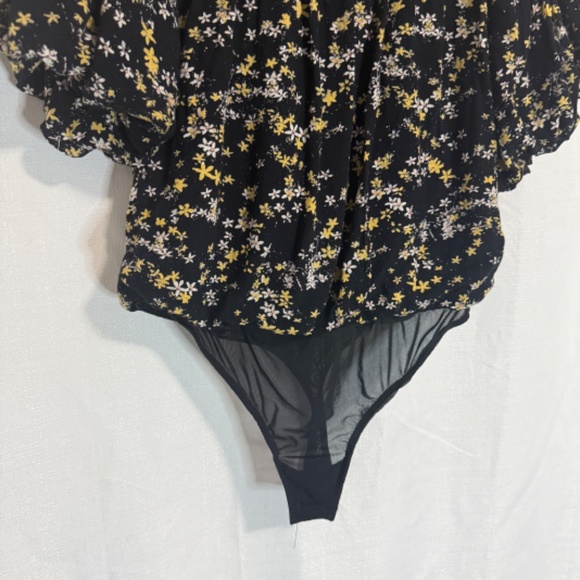 Intimately Free People Black and Yellow Ditsy Floral Print Dessa Bodysuit Size M - Picture 8 of 9